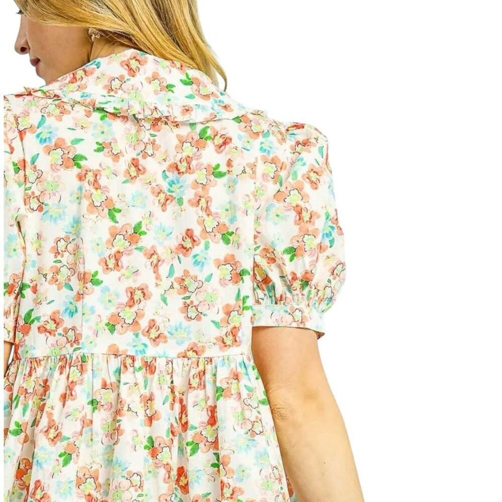 Floral Print Puff Sleeve Tie Front Mini Dress NWT  | Umgee - Picture 5 of 13